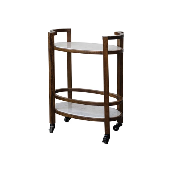 creative co op Mango Wood 2-Tier Bar Cart on Casters w/ Marble Shelves