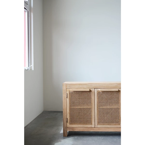 Creative Co Op Mango Wood And Cane Sideboard With Shelf