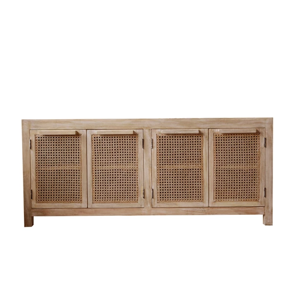 creative co op Mango Wood and Cane Sideboard with Shelf