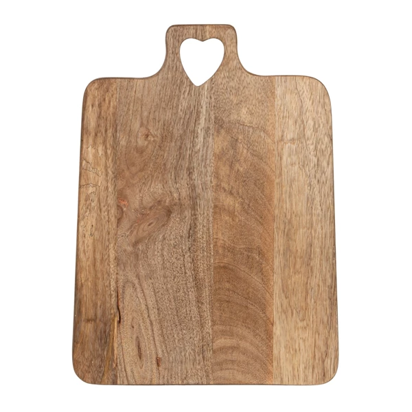 Creative Co Op Mango Wood Cheese/Cutting Board With Heart Cut-Out Handle Natural