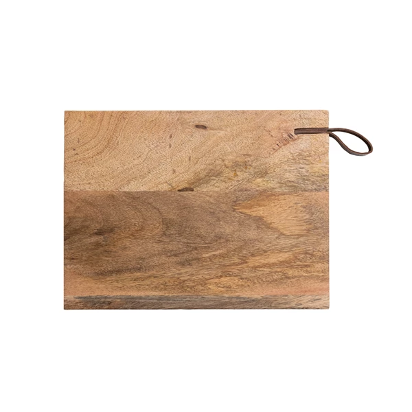 Creative Co Op Mango Wood Cheese/Cutting Board With Leather Handle Natural
