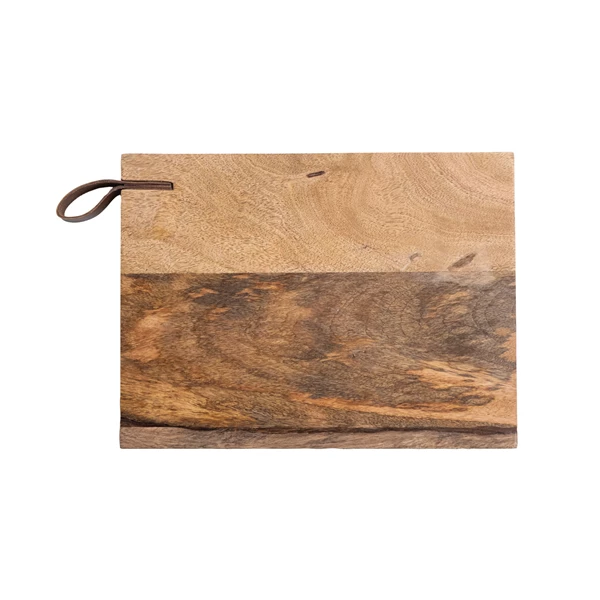 creative co op Mango Wood Cheese/Cutting Board with Leather Handle Natural