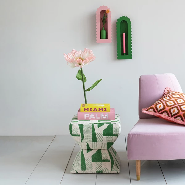 Creative Co Op Mango Wood & Cotton Jacquard Upholstered Stool/Ottoman