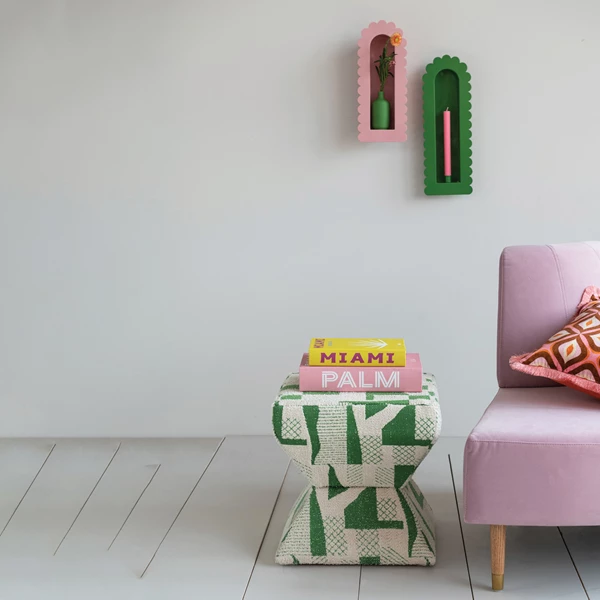 Creative Co Op Mango Wood & Cotton Jacquard Upholstered Stool/Ottoman