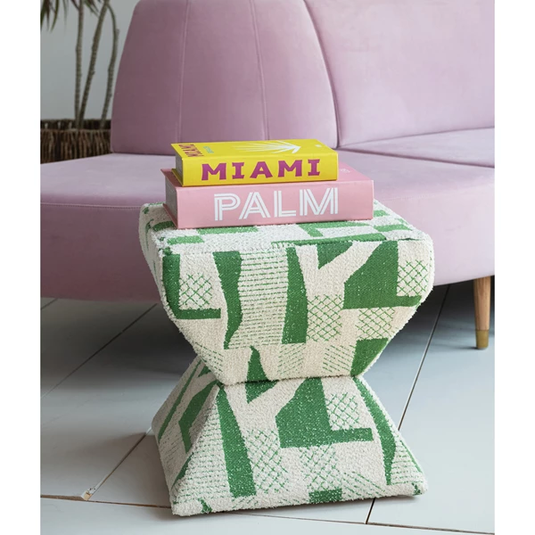 Creative Co Op Mango Wood & Cotton Jacquard Upholstered Stool/Ottoman