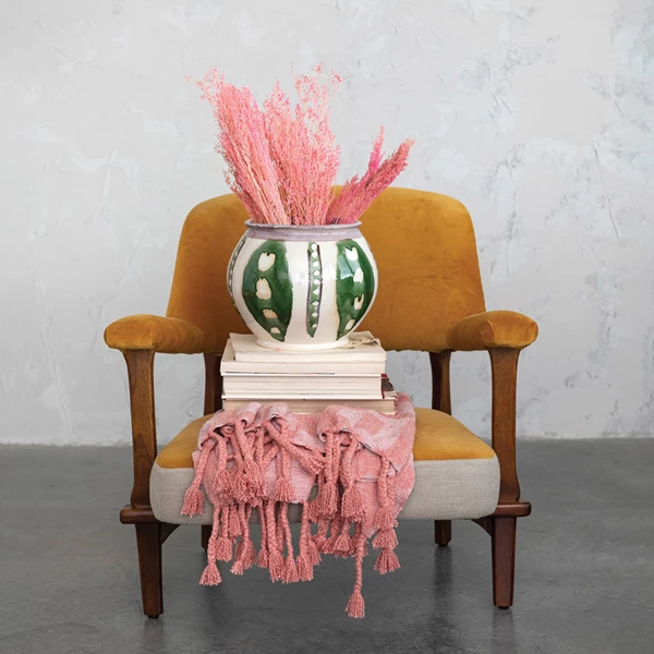 Creative Co Op Mango Wood Cotton Velvet & Linen Upholstered Chair