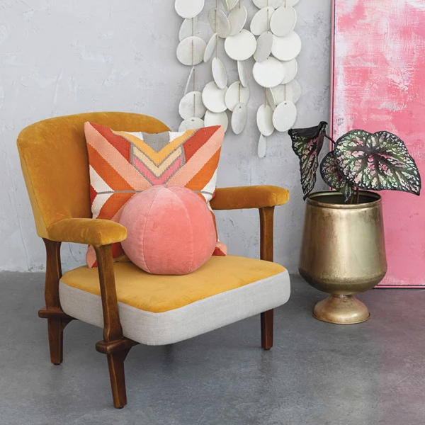 Creative Co Op Mango Wood Cotton Velvet & Linen Upholstered Chair