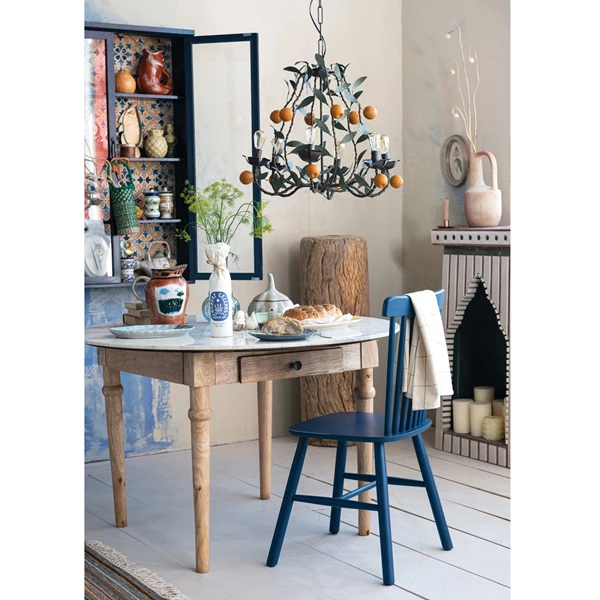 Creative Co Op Mango Wood Dining Table With Drawer & Marble Top KD