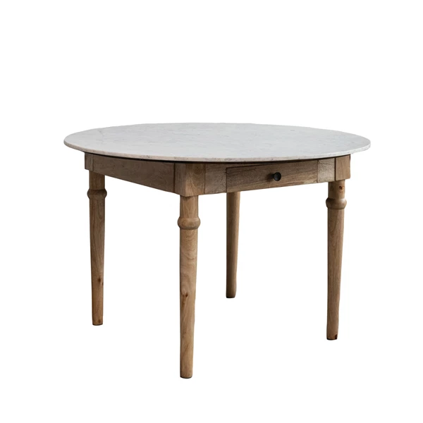 creative co op Mango Wood Dining Table with Drawer & Marble Top KD