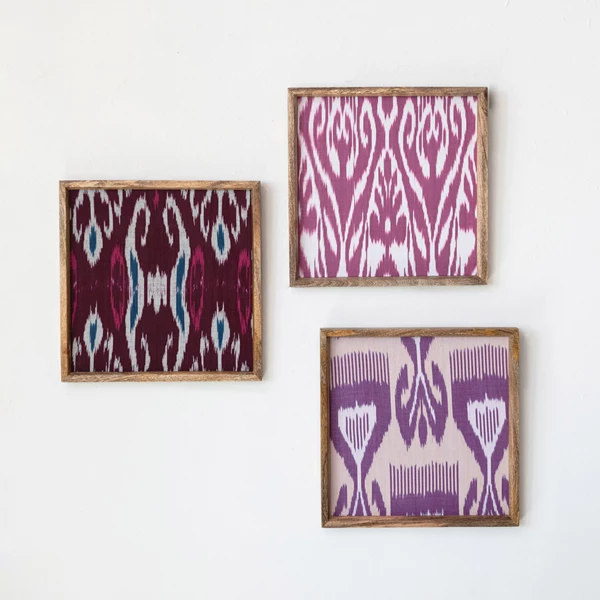 Creative Co Op Mango Wood Framed Found Cotton Ikat Wall Décor Multi Color (Each One Will Vary)