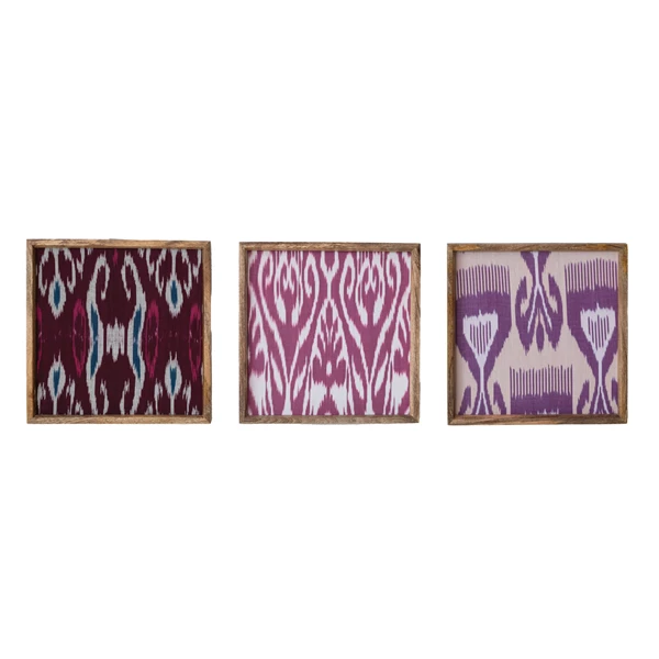 creative co op Mango Wood Framed Found Cotton Ikat Wall Décor Multi Color (Each One Will Vary)