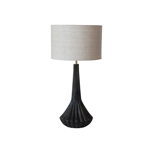 creative co op Mango Wood Pleated Table Lamp w/ Linen Shade & Inline Switch
