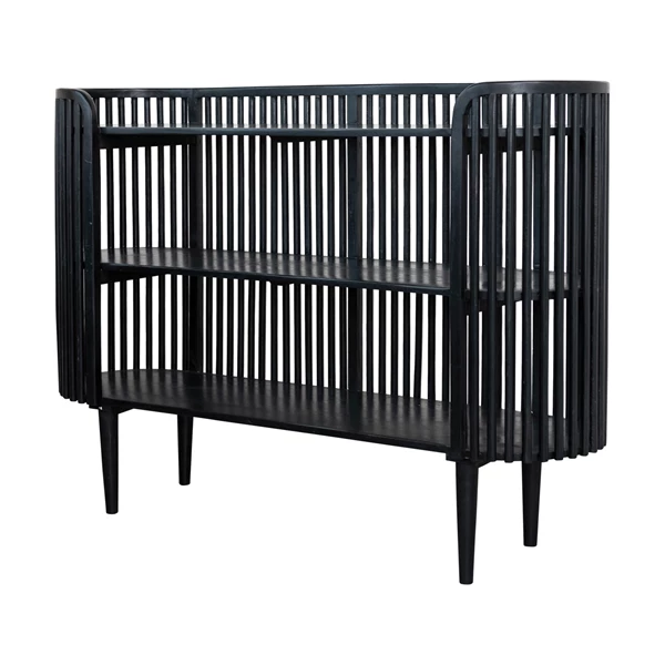Creative Co Op Mango Wood Slatted Console Table W/ 2 Shelves Black KD