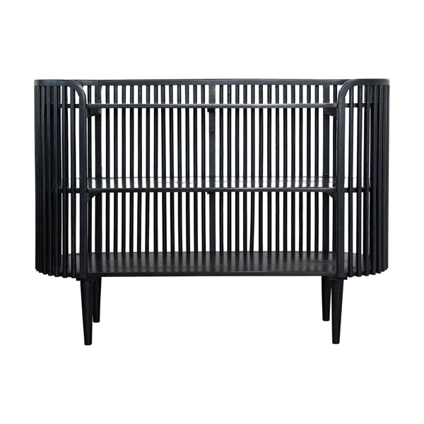 creative co op Mango Wood Slatted Console Table w/ 2 Shelves Black KD