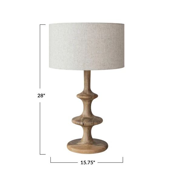 Creative Co Op Mango Wood Table Lamp W/ Cotton & Linen Shade & Inline Switch 6' Cord Natural