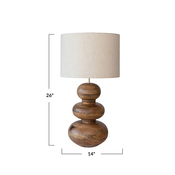 Creative Co Op Mango Wood Table Lamp W/ Linen Shade & Inline Switch Natural