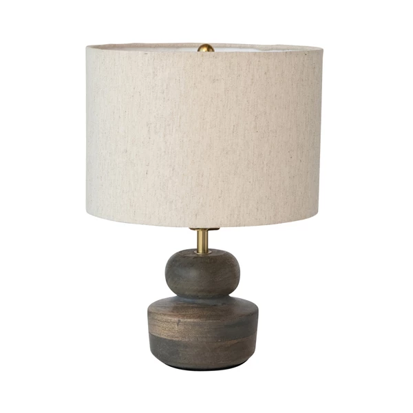 creative co op Mango Wood Table Lamp with Cotton Shade Brass Finish & Grey Washed