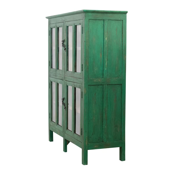 Creative Co Op Mango Wood Vintage Reproduction Cabinet W/ 4 Glass Doors & 4 Shelves