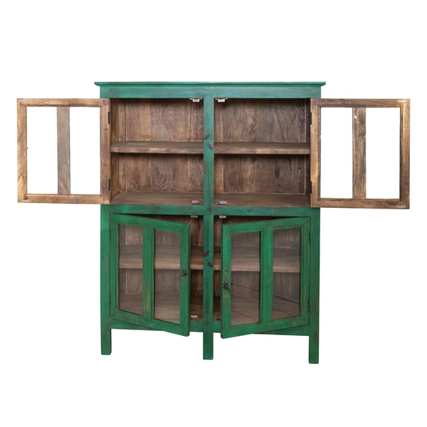 Creative Co Op Mango Wood Vintage Reproduction Cabinet W/ 4 Glass Doors & 4 Shelves