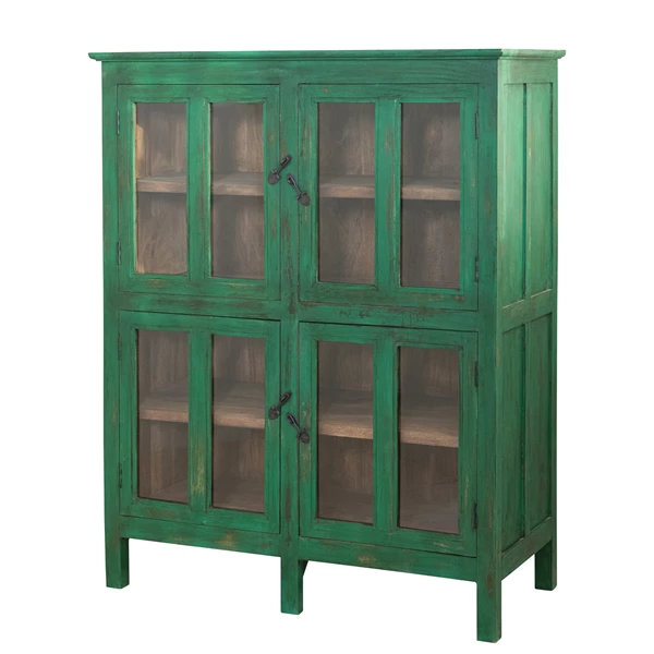 creative co op Mango Wood Vintage Reproduction Cabinet w/ 4 Glass Doors & 4 Shelves