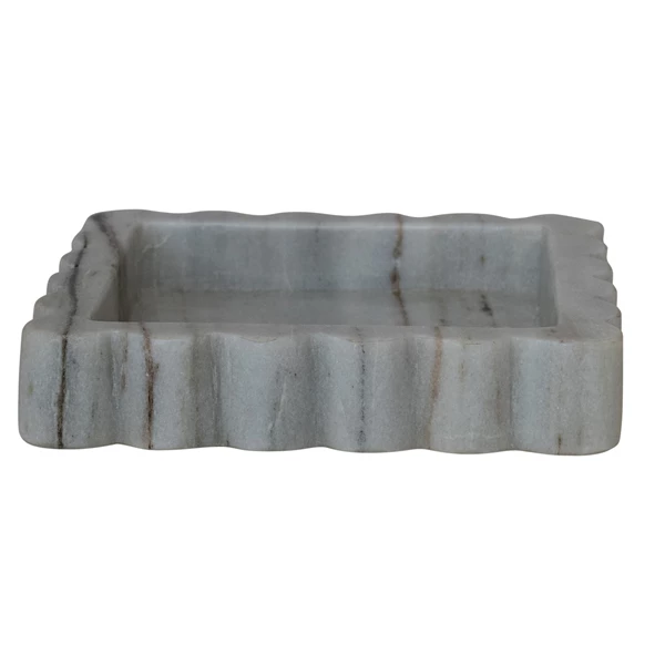 Creative Co Op Marble Scalloped Tray Grey Melange (Each One Will Vary)