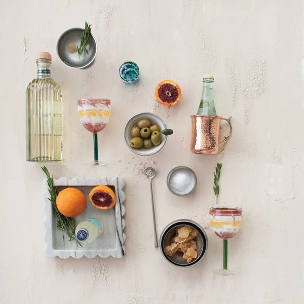 Creative Co Op Marble Scalloped Tray Grey Melange (Each One Will Vary)