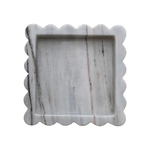 creative co op Marble Scalloped Tray Grey Melange (Each One Will Vary)