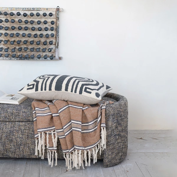 Creative Co Op MDF & Cotton Upholstered Bench With Lined Storage