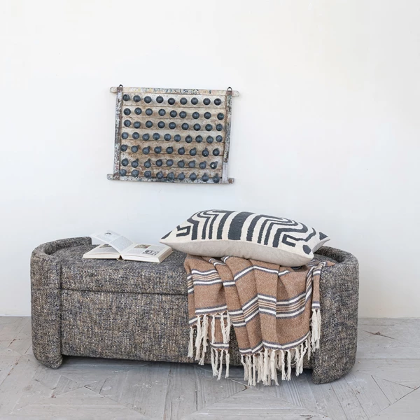 Creative Co Op MDF & Cotton Upholstered Bench With Lined Storage