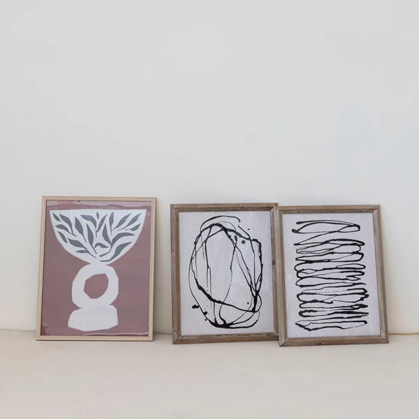 Creative Co Op MDF Framed Glass Wall Décor W/ Vase & Leaves