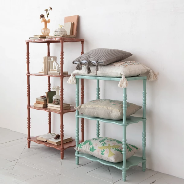 Creative Co Op MDF & Turned Wood Shelf W/ 3 Shelves Blue KD