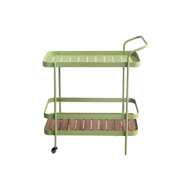 creative co op Metal & Acacia Wood Indoor/Outdoor 2-Tier Bar Cart on Casters