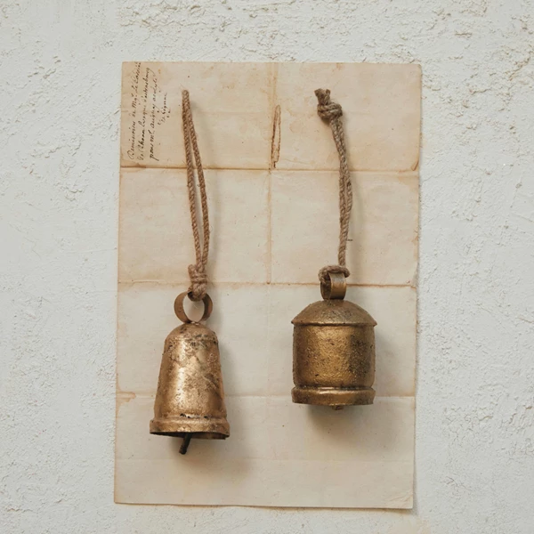 Creative Co Op Metal Bell Ornament Antique Brass Finish 2 Styles