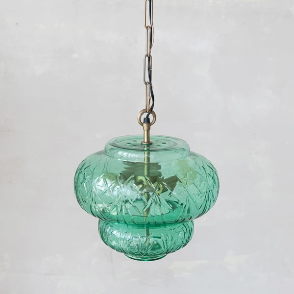 Creative Co Op Metal & Cut Glass Pendant Lamp With 2 Lights 5' Chain 6' Cord