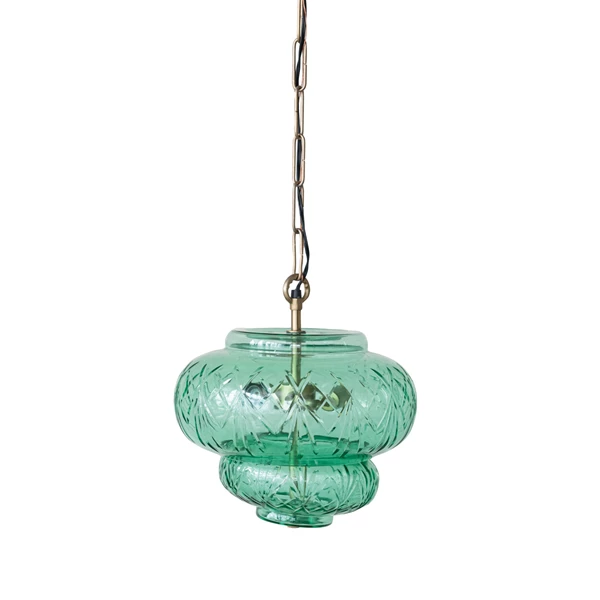 creative co op Metal & Cut Glass Pendant Lamp with 2 Lights 5' Chain 6' Cord