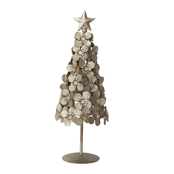 creative co op Metal Flowers Christmas Tree with Star Antique Silver Finish