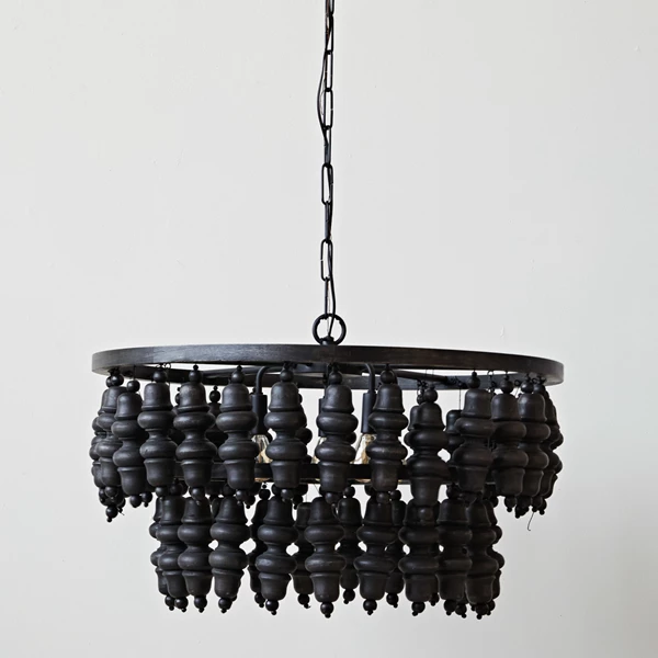 Creative Co Op Metal & Mango Wood Bead Chandelier W/ 5 Lights 6' Chain & 6' Cord