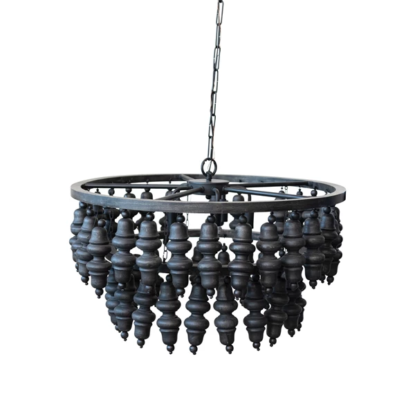 creative co op Metal & Mango Wood Bead Chandelier w/ 5 Lights 6' Chain & 6' Cord