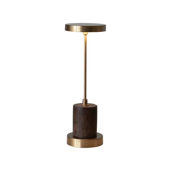 Creative Co Op Metal & Mango Wood LED Table Lamp W/ Touch Sensor Antique Brass Finish