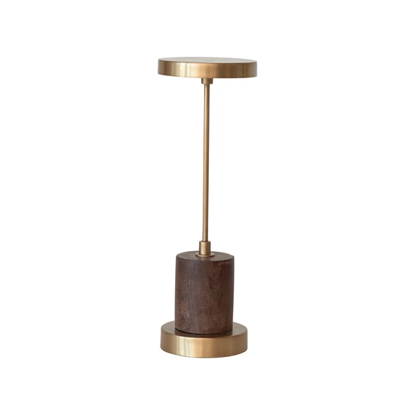 creative co op Metal & Mango Wood LED Table Lamp w/ Touch Sensor Antique Brass Finish