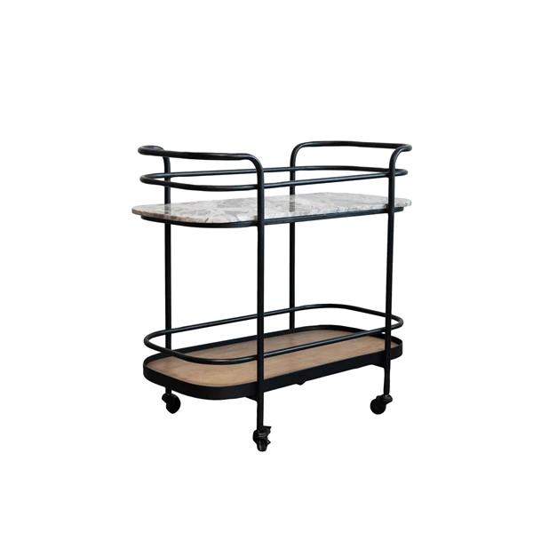Creative Co Op Metal Marble & Mango Wood 2-Tier Bar Cart On Casters (Each Varies)