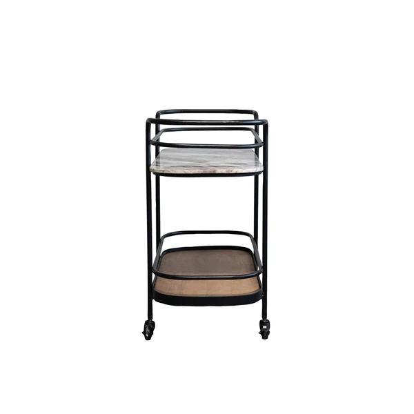 Creative Co Op Metal Marble & Mango Wood 2-Tier Bar Cart On Casters (Each Varies)