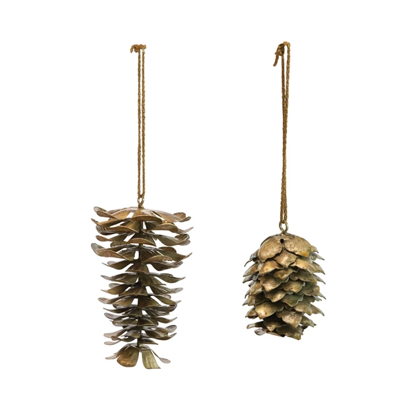 creative co op Metal Pinecone Ornament Distressed Gold Finish 2 Styles