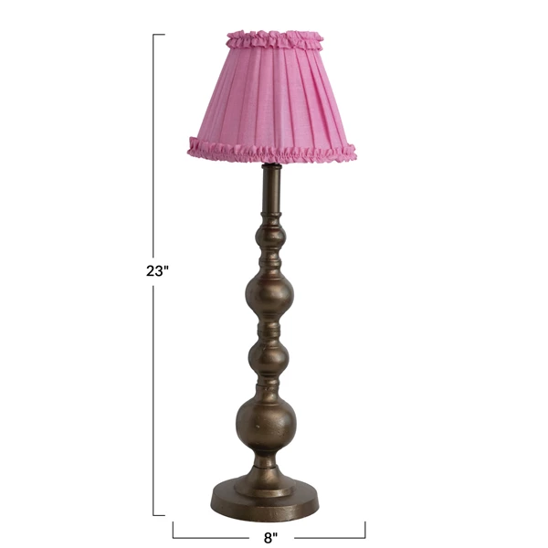 Creative Co Op Metal Table Lamp W/ Pleated Silk Shade W/ Ruffle & Inline Switch Antique Brass Finish & Pink