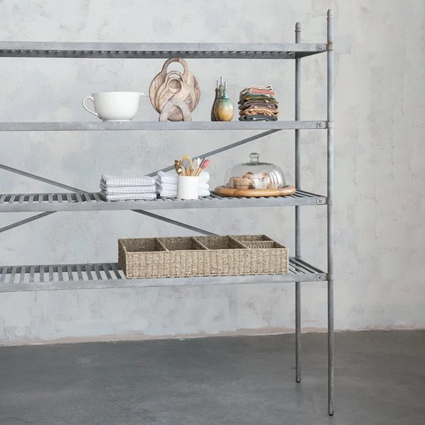 Creative Co Op Metal Vintage Reproduction Shelf W/ 4 Slatted Shelves Zinc Finish KD