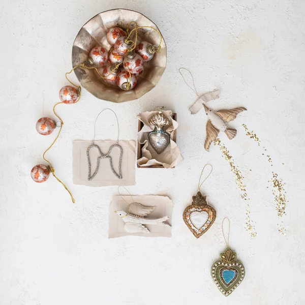 Creative Co Op Metal Wire & Glass Beaded Angel Wings Ornament Silver Finish