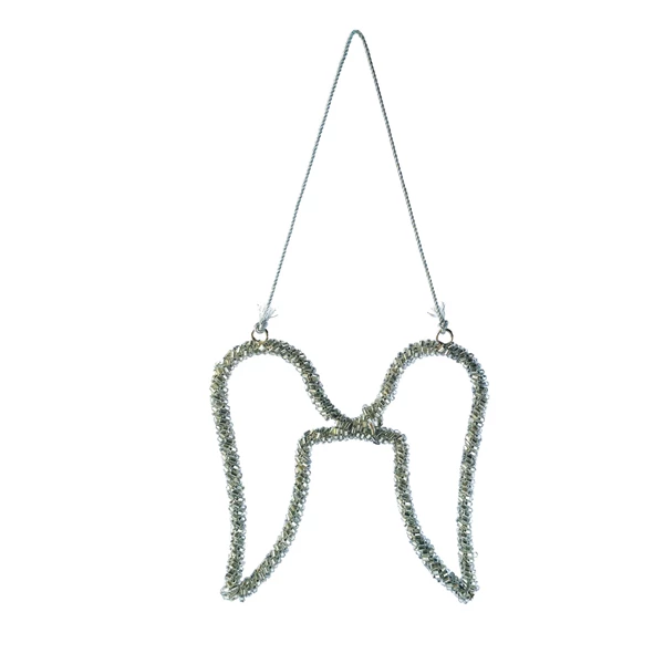 creative co op Metal Wire & Glass Beaded Angel Wings Ornament Silver Finish