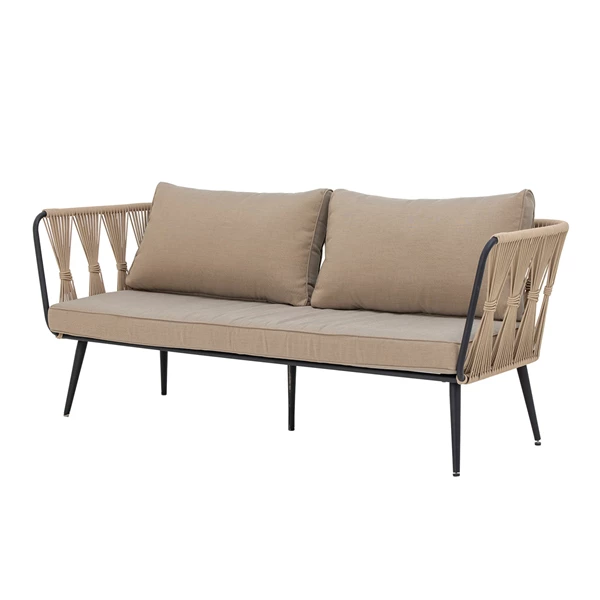 Creative Co Op Metal & Woven Rope Indoor/Outdoor Sofa W/ Fabric Cushions & Removable Covers KD