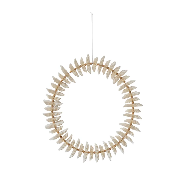 creative co op Metal Wreath with Paper Flowers & Mango Wood Beads in Kraft Box