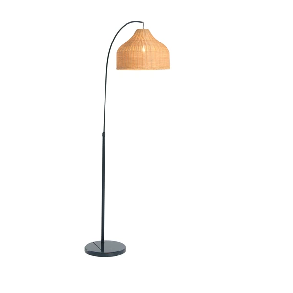 creative co op Modern Boho Floor Lamp with Marble Base and Rattan Shade